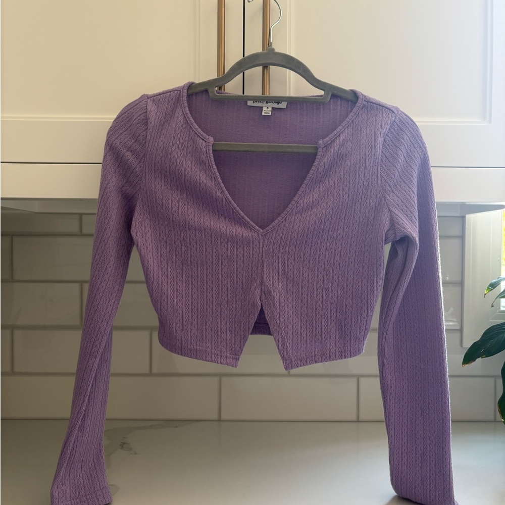 Lavender Ribbed V-Neck Women's Cropped Blouse